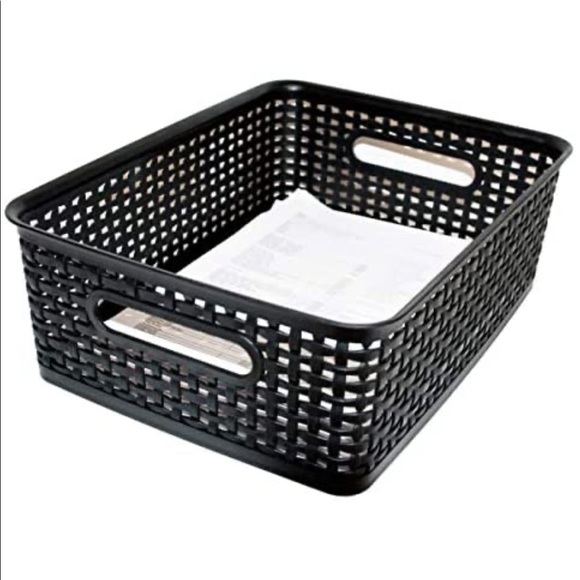 NWT Advantus Weave Design Plastic Medium Bin, 13.75"L by 10.5"W by 4.625"H,Black - Picture 4 of 4